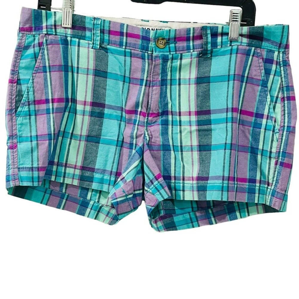 Old Navy Plaid Purple Teal Turquoise Blue Shorts Size 8